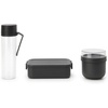 image:imageBrabantia Make amp Take Break Set Set of 2 Matching Water Bottle with Fruit Sieve Infuser amp Flat Lunch Box BPAFree Travel To Go Meal Containers Dishwasher SafeDark Gray