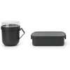 image:imageBrabantia Make amp Take Break Set Set of 2 Matching Water Bottle with Fruit Sieve Infuser amp Flat Lunch Box BPAFree Travel To Go Meal Containers Dishwasher SafeDark Gray