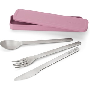 image:imageBrabantia  Make amp Take Cutlery Set with Case  Pack of 3 Cutlery Knife Spoon amp Fork  Hygienic Compact Design  Stainless Steel  Dishwasher Safe  Travel Cutlery Set for 1 Person  BlackLilac Pink