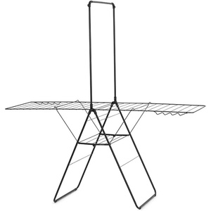 image:imageBrabantia HangOn Clothes Drying Rack with Garment Rail  82ft 25m  White  Large Indoor Clothes Airer Laundry Stand with 2 FoldOut Wings amp Hanger Hooks Folds Flat  Fits 3 Full LoadsMatt Black