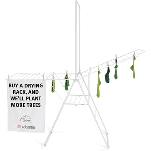 image:imageBrabantia HangOn Clothes Drying Rack with Garment Rail  82ft 25m  White  Large Indoor Clothes Airer Laundry Stand with 2 FoldOut Wings amp Hanger Hooks Folds Flat  Fits 3 Full LoadsFresh White