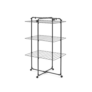 image:imageBrabantia HangOn Tower Clothes Drying Rack with Wheels  98ft 30m  White  Tall 3Tier Indoor Clothes Airer with Adjustable Shelves for Towels Folds Flat to Save Space  Fits 3 Full LoadsMatt Black