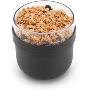 image:imageBrabantia Make amp Take Breakfast Bowl with Removable Clear Compartment for Toppings Light Gray 100 Leakproof Microwave amp Freezer Safe Oats Fruit Cereal Container 17 fl ozDark Gray