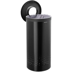image:imageBrabantia Selector Laundry Basket with Lid  145 Gal  2 Compartment Washing Basket with QuickDrop Lids amp Removable Cotton Bag  Matt BlackMatt Black