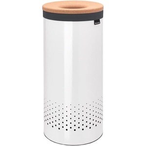 image:imageBrabantia Selector Laundry Basket with Lid  145 Gal  2 Compartment Washing Basket with QuickDrop Lids amp Removable Cotton Bag  Matt BlackWhite