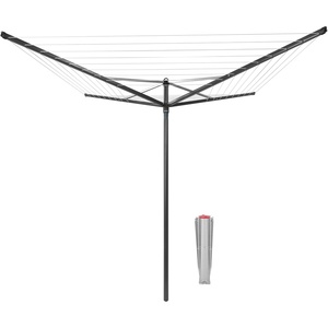 image:imageBrabantia Topspinner Outdoor 4 Arm Spinning Clothesline 131 ft 18 Rotating Folding Clothes Drying Rack  Ground Spike GrayAnthracite
