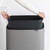 image:imageBrabantia Bo Hi Touch Top Kitchen Trash Can with Dual Compartments amp Raised Legs  Matt Steel Fingerprint Proof  2 x 8 Gal Inner Buckets  SoftClose Light Touch Opening StayOpen Lid  Trash BagsMineral Concrete Gray