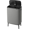 image:imageBrabantia Bo Hi Touch Top Kitchen Trash Can with Dual Compartments amp Raised Legs  Matt Steel Fingerprint Proof  2 x 8 Gal Inner Buckets  SoftClose Light Touch Opening StayOpen Lid  Trash BagsMineral Concrete Gray