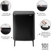 image:imageBrabantia Bo Hi Touch Top Kitchen Trash Can with Dual Compartments amp Raised Legs  Matt Steel Fingerprint Proof  2 x 8 Gal Inner Buckets  SoftClose Light Touch Opening StayOpen Lid  Trash BagsMatt Black