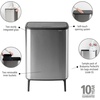 image:imageBrabantia Bo Hi Touch Top Kitchen Trash Can with Dual Compartments amp Raised Legs  Matt Steel Fingerprint Proof  2 x 8 Gal Inner Buckets  SoftClose Light Touch Opening StayOpen Lid  Trash BagsMatt Steel FPP