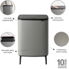image:imageBrabantia Bo Hi Touch Top Kitchen Trash Can with Dual Compartments amp Raised Legs  Matt Steel Fingerprint Proof  2 x 8 Gal Inner Buckets  SoftClose Light Touch Opening StayOpen Lid  Trash BagsMineral Concrete Gray