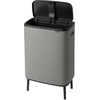 image:imageBrabantia Bo Hi Touch Top Kitchen Trash Can with Dual Compartments amp Raised Legs  Matt Steel Fingerprint Proof  2 x 8 Gal Inner Buckets  SoftClose Light Touch Opening StayOpen Lid  Trash BagsMineral Concrete Gray