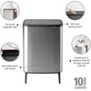 image:imageBrabantia Bo Hi Touch Top Kitchen Trash Can with Dual Compartments amp Raised Legs  Matt Steel Fingerprint Proof  2 x 8 Gal Inner Buckets  SoftClose Light Touch Opening StayOpen Lid  Trash BagsMatt Steel FPP