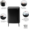 image:imageBrabantia Bo Hi Touch Top Kitchen Trash Can with Dual Compartments amp Raised Legs  Matt Steel Fingerprint Proof  2 x 8 Gal Inner Buckets  SoftClose Light Touch Opening StayOpen Lid  Trash BagsMatt Black