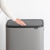 image:imageBrabantia Bo Hi Touch Top Kitchen Trash Can with Dual Compartments amp Raised Legs  Matt Steel Fingerprint Proof  2 x 8 Gal Inner Buckets  SoftClose Light Touch Opening StayOpen Lid  Trash BagsMineral Concrete Gray
