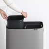 image:imageBrabantia Bo Hi Touch Top Kitchen Trash Can with Dual Compartments amp Raised Legs  Matt Steel Fingerprint Proof  2 x 8 Gal Inner Buckets  SoftClose Light Touch Opening StayOpen Lid  Trash BagsMineral Concrete Gray