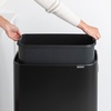 image:imageBrabantia Bo Hi Touch Top Kitchen Trash Can with Dual Compartments amp Raised Legs  Matt Steel Fingerprint Proof  2 x 8 Gal Inner Buckets  SoftClose Light Touch Opening StayOpen Lid  Trash BagsMatt Black