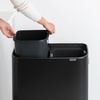 image:imageBrabantia Bo Hi Touch Top Kitchen Trash Can with Dual Compartments amp Raised Legs  Matt Steel Fingerprint Proof  2 x 8 Gal Inner Buckets  SoftClose Light Touch Opening StayOpen Lid  Trash BagsMatt Black