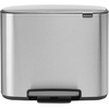 image:imageBrabantia Bo StepOn Kitchen Trash Can with Dual Compartments  White  3  6 Gal Inner Buckets  SoftClose Garbage Can Light Pedal Operation StayOpen Lid  Fits Against Wall   Trash BagsMatt Steel FPP