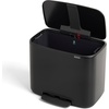 image:imageBrabantia Bo StepOn Kitchen Trash Can with Dual Compartments  White  3  6 Gal Inner Buckets  SoftClose Garbage Can Light Pedal Operation StayOpen Lid  Fits Against Wall   Trash BagsMatt Black