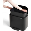 image:imageBrabantia Bo StepOn Kitchen Trash Can with Dual Compartments  White  3  6 Gal Inner Buckets  SoftClose Garbage Can Light Pedal Operation StayOpen Lid  Fits Against Wall   Trash BagsMatt Black