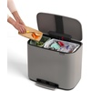 image:imageBrabantia Bo StepOn Kitchen Trash Can with Dual Compartments  White  3  6 Gal Inner Buckets  SoftClose Garbage Can Light Pedal Operation StayOpen Lid  Fits Against Wall   Trash BagsMineral Concrete Gray