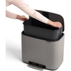 image:imageBrabantia Bo StepOn Kitchen Trash Can with Dual Compartments  White  3  6 Gal Inner Buckets  SoftClose Garbage Can Light Pedal Operation StayOpen Lid  Fits Against Wall   Trash BagsMineral Concrete Gray
