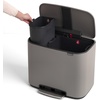 image:imageBrabantia Bo StepOn Kitchen Trash Can with Dual Compartments  White  3  6 Gal Inner Buckets  SoftClose Garbage Can Light Pedal Operation StayOpen Lid  Fits Against Wall   Trash BagsMineral Concrete Gray