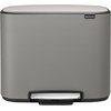 image:imageBrabantia Bo StepOn Kitchen Trash Can with Dual Compartments  White  3  6 Gal Inner Buckets  SoftClose Garbage Can Light Pedal Operation StayOpen Lid  Fits Against Wall   Trash BagsMineral Concrete Gray