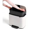 image:imageBrabantia Bo StepOn Kitchen Trash Can with Dual Compartments  White  3  6 Gal Inner Buckets  SoftClose Garbage Can Light Pedal Operation StayOpen Lid  Fits Against Wall   Trash BagsWhite