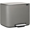 image:imageBrabantia Bo StepOn Kitchen Trash Can with Dual Compartments  White  3  6 Gal Inner Buckets  SoftClose Garbage Can Light Pedal Operation StayOpen Lid  Fits Against Wall   Trash BagsMineral Concrete Gray