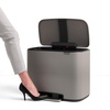 image:imageBrabantia Bo StepOn Kitchen Trash Can with Dual Compartments  White  3  6 Gal Inner Buckets  SoftClose Garbage Can Light Pedal Operation StayOpen Lid  Fits Against Wall   Trash BagsMineral Concrete Gray