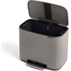 image:imageBrabantia Bo StepOn Kitchen Trash Can with Dual Compartments  White  3  6 Gal Inner Buckets  SoftClose Garbage Can Light Pedal Operation StayOpen Lid  Fits Against Wall   Trash BagsMineral Concrete Gray