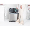 image:imageBrabantia Bo StepOn Kitchen Trash Can with Dual Compartments  White  3  6 Gal Inner Buckets  SoftClose Garbage Can Light Pedal Operation StayOpen Lid  Fits Against Wall   Trash BagsMatt Steel FPP