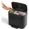 image:imageBrabantia Bo StepOn Kitchen Trash Can with Dual Compartments  White  3  6 Gal Inner Buckets  SoftClose Garbage Can Light Pedal Operation StayOpen Lid  Fits Against Wall   Trash BagsMatt Black