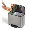 image:imageBrabantia Bo StepOn Kitchen Trash Can with Dual Compartments  White  3  6 Gal Inner Buckets  SoftClose Garbage Can Light Pedal Operation StayOpen Lid  Fits Against Wall   Trash BagsMatt Steel FPP