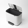 image:imageBrabantia Bo StepOn Kitchen Trash Can with Dual Compartments  White  3  6 Gal Inner Buckets  SoftClose Garbage Can Light Pedal Operation StayOpen Lid  Fits Against Wall   Trash BagsWhite