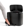 image:imageBrabantia Bo StepOn Kitchen Trash Can with Dual Compartments  White  3  6 Gal Inner Buckets  SoftClose Garbage Can Light Pedal Operation StayOpen Lid  Fits Against Wall   Trash BagsMatt Black