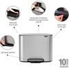 image:imageBrabantia Bo StepOn Kitchen Trash Can with Dual Compartments  White  3  6 Gal Inner Buckets  SoftClose Garbage Can Light Pedal Operation StayOpen Lid  Fits Against Wall   Trash BagsMatt Steel FPP