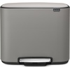image:imageBrabantia Bo StepOn Kitchen Trash Can with Dual Compartments  White  3  6 Gal Inner Buckets  SoftClose Garbage Can Light Pedal Operation StayOpen Lid  Fits Against Wall   Trash BagsMineral Concrete Gray