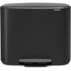 image:imageBrabantia Bo StepOn Kitchen Trash Can with Dual Compartments  White  3  6 Gal Inner Buckets  SoftClose Garbage Can Light Pedal Operation StayOpen Lid  Fits Against Wall   Trash BagsMatt Black