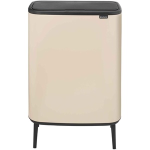 image:imageBrabantia Bo Hi Touch Top Kitchen Trash Can with Dual Compartments amp Raised Legs  Matt Steel Fingerprint Proof  2 x 8 Gal Inner Buckets  SoftClose Light Touch Opening StayOpen Lid  Trash BagsSoft Beige