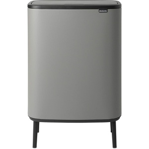 image:imageBrabantia Bo Hi Touch Top Kitchen Trash Can with Dual Compartments amp Raised Legs  Matt Steel Fingerprint Proof  2 x 8 Gal Inner Buckets  SoftClose Light Touch Opening StayOpen Lid  Trash BagsMineral Concrete Gray
