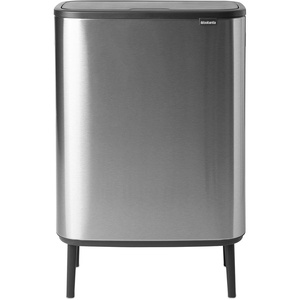 image:imageBrabantia Bo Hi Touch Top Kitchen Trash Can with Dual Compartments amp Raised Legs  Matt Steel Fingerprint Proof  2 x 8 Gal Inner Buckets  SoftClose Light Touch Opening StayOpen Lid  Trash BagsMatt Steel FPP
