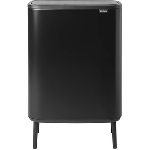 image:imageBrabantia Bo Hi Touch Top Kitchen Trash Can with Dual Compartments amp Raised Legs  Matt Steel Fingerprint Proof  2 x 8 Gal Inner Buckets  SoftClose Light Touch Opening StayOpen Lid  Trash BagsMatt Black