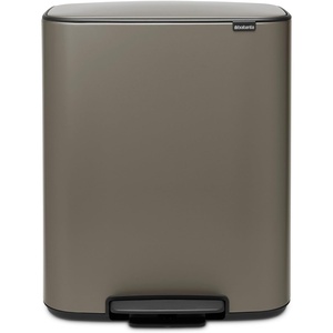 image:imageBrabantia Bo StepOn Kitchen Trash Can with Dual Compartments  White  3  6 Gal Inner Buckets  SoftClose Garbage Can Light Pedal Operation StayOpen Lid  Fits Against Wall   Trash BagsPlatinum