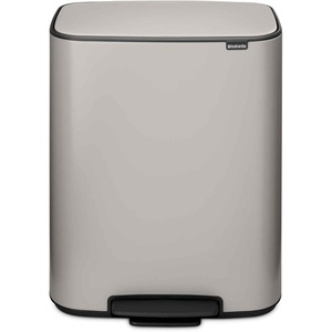 image:imageBrabantia Bo StepOn Kitchen Trash Can with Dual Compartments  White  3  6 Gal Inner Buckets  SoftClose Garbage Can Light Pedal Operation StayOpen Lid  Fits Against Wall   Trash BagsSoft Gray