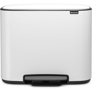 image:imageBrabantia Bo StepOn Kitchen Trash Can with Dual Compartments  White  3  6 Gal Inner Buckets  SoftClose Garbage Can Light Pedal Operation StayOpen Lid  Fits Against Wall   Trash BagsWhite