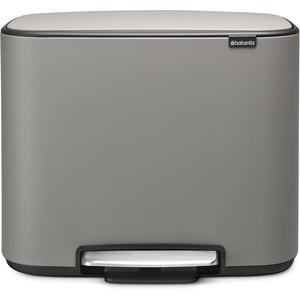 image:imageBrabantia Bo StepOn Kitchen Trash Can with Dual Compartments  White  3  6 Gal Inner Buckets  SoftClose Garbage Can Light Pedal Operation StayOpen Lid  Fits Against Wall   Trash BagsMineral Concrete Gray