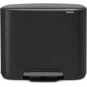 image:imageBrabantia Bo StepOn Kitchen Trash Can with Dual Compartments  White  3  6 Gal Inner Buckets  SoftClose Garbage Can Light Pedal Operation StayOpen Lid  Fits Against Wall   Trash BagsMatt Black